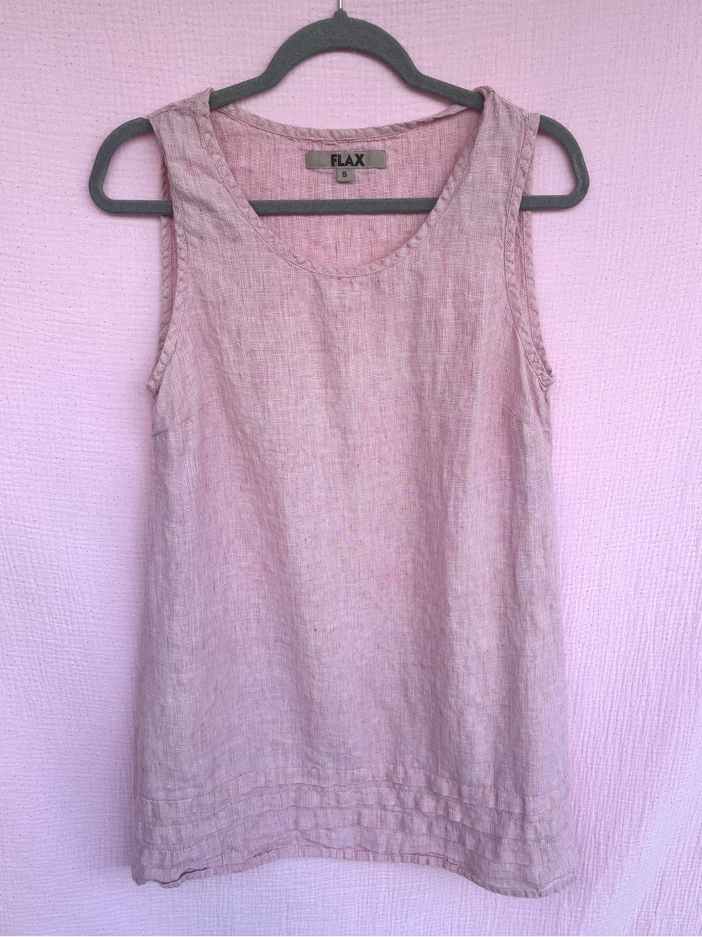 FLAX 100% Linen Pink Sleeveless Tank Top Pintuck Hem Size Small